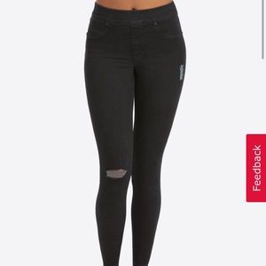 Spanx black distressed skinny jeans